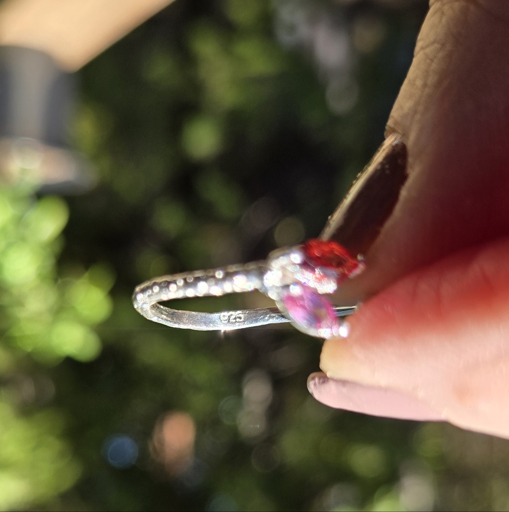 Garnet & Rhodolite Sterling & White Gold Ring Sz8 Adjustable - Picture 10 of 10